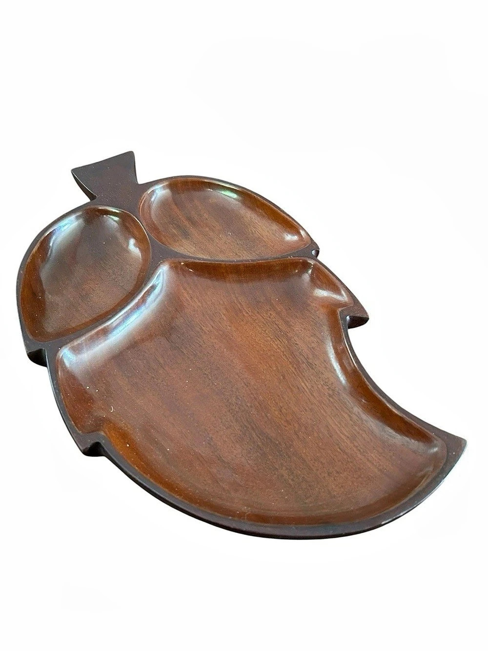 Vintage Hand Crafted Pantacraft Leaf Mahogany Wood Divided Serving Tray